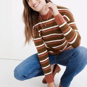 Madewell mockneck sweater XS, olive green, white and dusty pink